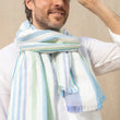 Load image into Gallery viewer, Echarpe en soie et lin Mouline bleu hom
