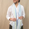 Load image into Gallery viewer, Echarpe en lin et soie Mouline bleu homme
