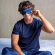 Load image into Gallery viewer, Navy silk night mask-blue pouch
