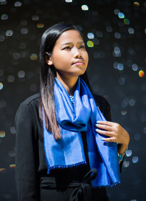 Small plain blue silk scarf