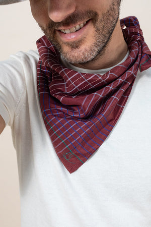 Foulard Quadrille en soie coton burgundy