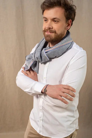 Plain Nomad Scarf in navy linen silk