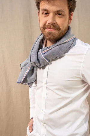 Plain Nomad Scarf in navy linen silk
