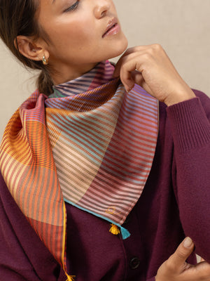 Carré Patchwork en soie multico femme
