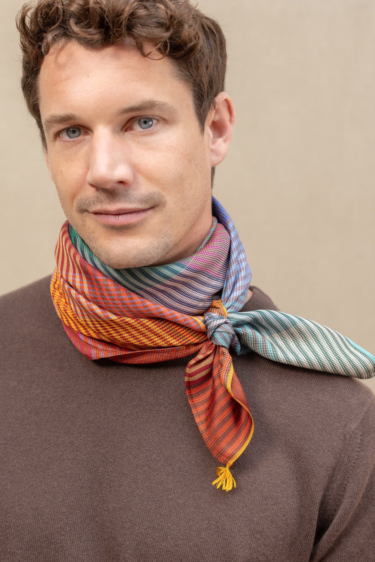 Carré Patchwork en soie multico homme