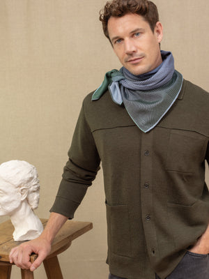 Carre 95 Chromie bleu orage en soie cachemire homme