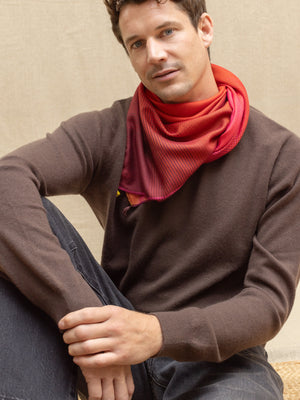 Carre 95 Chromie rouge en soie cachemire homme