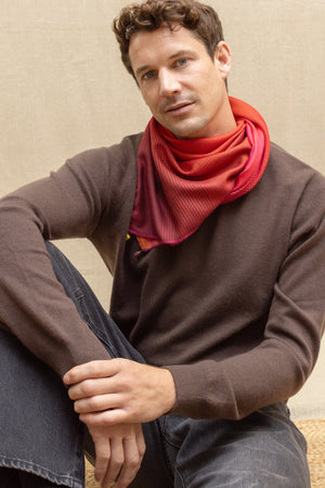 Carre 95 Chromie rouge en soie cachemire homme