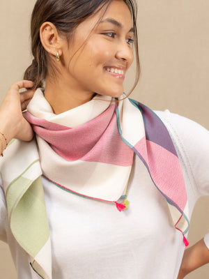 Carre Pastel nude et sauge en soie cachemire femme
