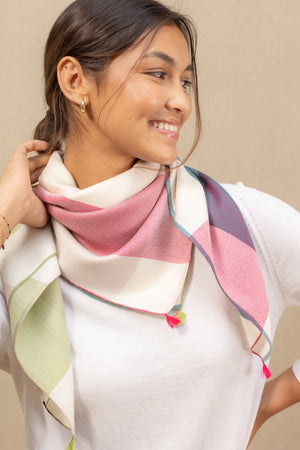 Carre Pastel nude et sauge en soie cachemire femme