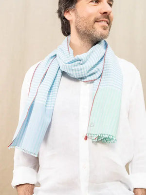 Chèche en coton et soie ciel homme 
