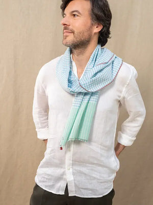 Chèche en coton et soie Gaufrette ciel homme 