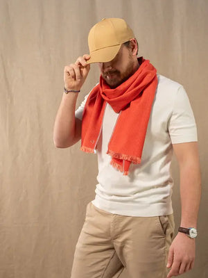 Chèche en coton et soie Granité rouge vermillon homme
