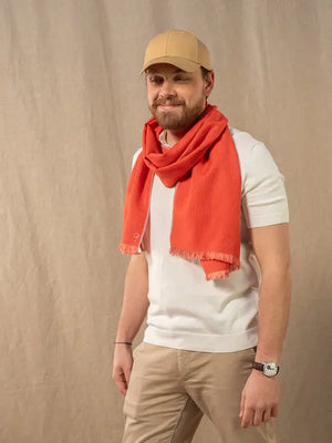 Chèche en coton et soie Granité rouge vermillon homme 