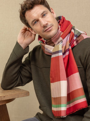 Echarpe Cambridge rouge en soie laine homme