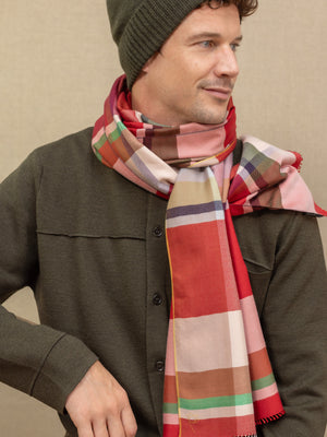 Echarpe Cambridge rouge en soie laine homme