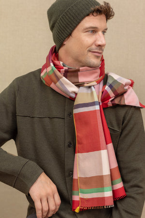 Echarpe Cambridge rouge en soie laine homme