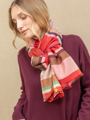 Echarpe Cambridge rouge en soie laine femme