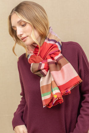 Echarpe Cambridge rouge en soie laine femme