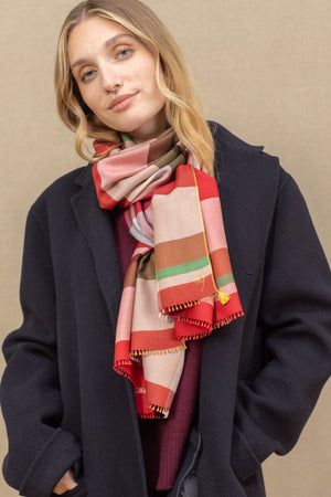 Echarpe Cambridge rouge en soie laine femme