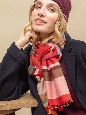 Echarpe Cambridge rouge en soie laine femme