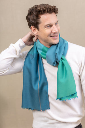 Echarpe Colorblock en soie laine Emeraude homme
