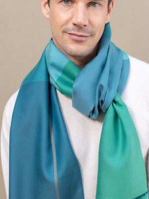 Echarpe Colorblock Emeraude en soie laine homme