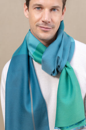 Echarpe Colorblock Emeraude en soie laine homme