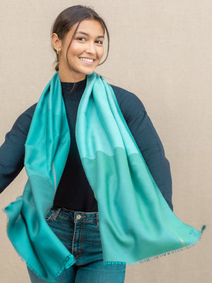 Echarpe Colorblock Emeraude en soie laine femme