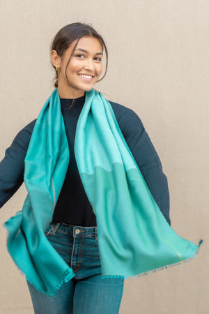 Echarpe Colorblock Emeraude en soie laine femme