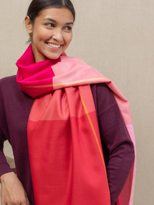 Echarpe Colorblock Rose en soie laine femme