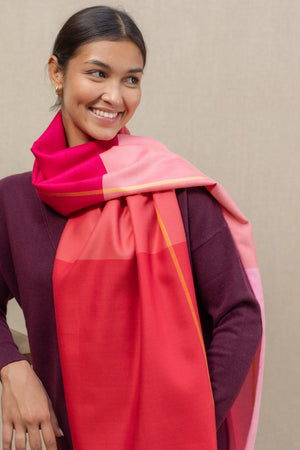Echarpe Colorblock Rose en soie laine femme