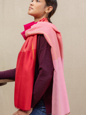 Echarpe Colorblock Rose en soie laine femme
