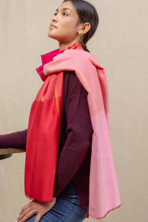 Echarpe Colorblock Rose en soie laine femme
