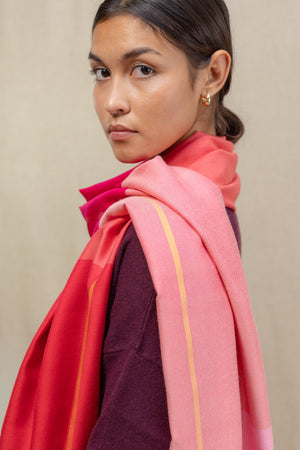 Echarpe Colorblock Rose en soie laine femme