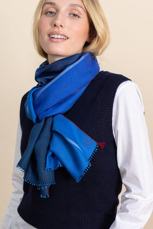 Écharpe Colorblock en soie laine bleu