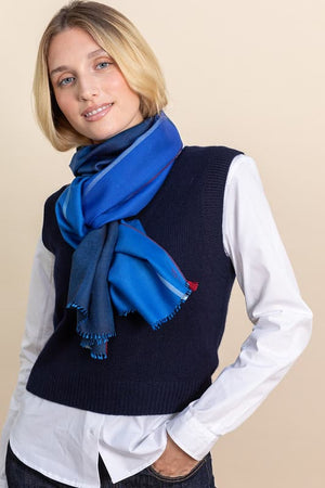 Écharpe Colorblock en soie laine bleu