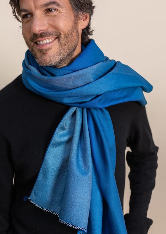 Foulard-Eharpe homme en soie carreaux-bleu