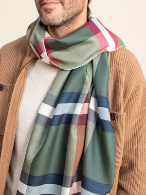 Echarpe Ecossaise en soie laine vert bronze