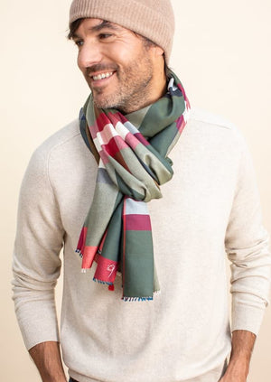 Echarpe Ecossaise en soie laine vert bronze