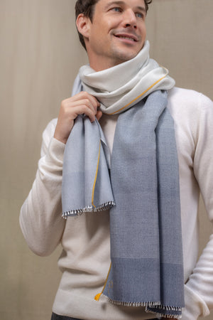 Echarpe Harmonie gris bleute en soie cachemire homme