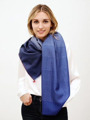 Echarpe Harmonie en soie cachemire bleu orage