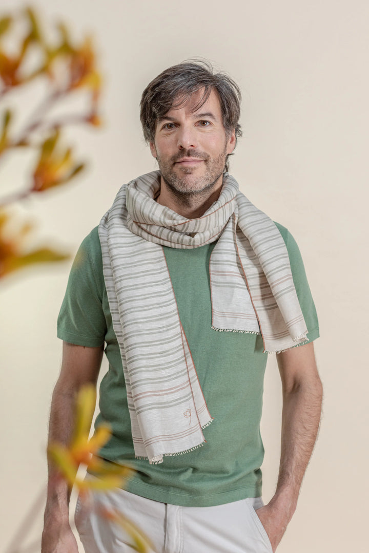 Écharpe Homme Coton Lin YONKOUNY - Foulard Chaud Doux Rayé Long 190x90 Cm Pour Automne Hiver
