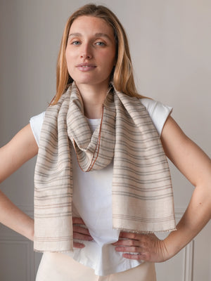 Echarpe Marlin en soie et lin beige femme