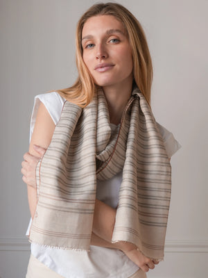 Echarpe Marlin en soie et lin beige femme