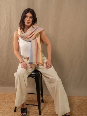 Echarpe en lin et soie Mouliné beige fem