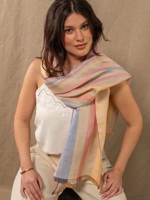 Echarpe en lin et soie Mouliné beige femme