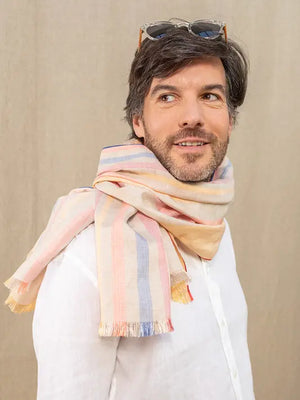 Echarpe en lin et soie Mouliné beige hom