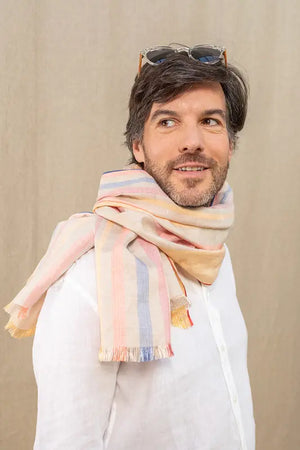 Echarpe en lin et soie Mouliné beige hom