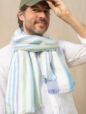Echarpe en soie et lin Mouline bleu hom